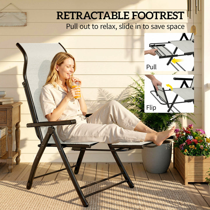 Reclining Garden Chairs Set of 2, 5-Position Folding Sun Loungers with