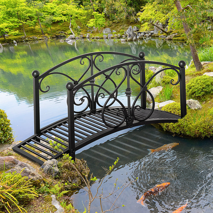 102L x 48W x 49H Classic Metal Garden Bridge with Safety Railings Arc 