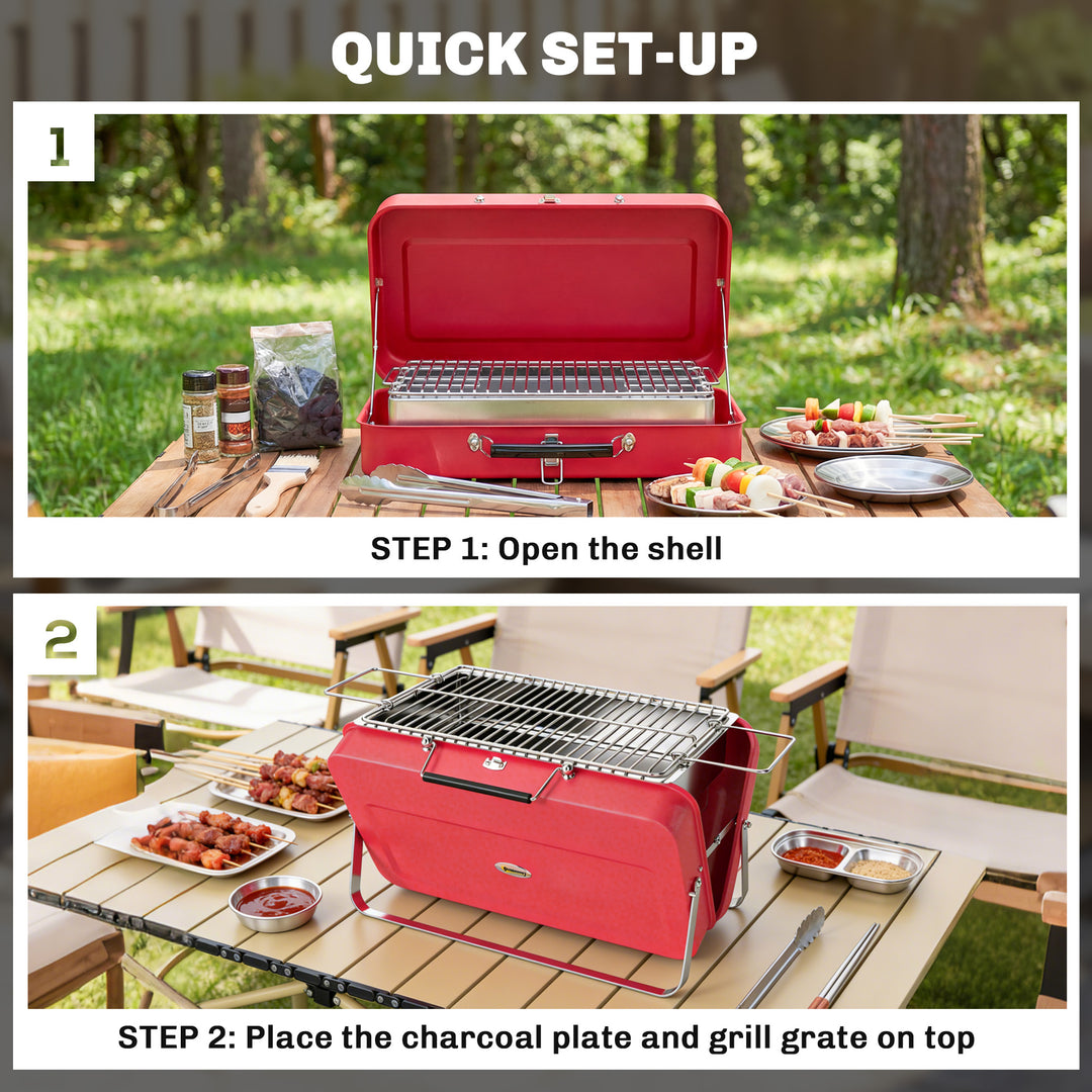Portable Mini Charcoal Barbecue Grill with Suitcase Shell, Outdoor Fol