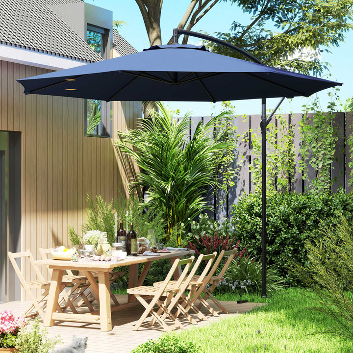 2.45m Overhanging Cantilever Parasol, with Cross Base - Blue