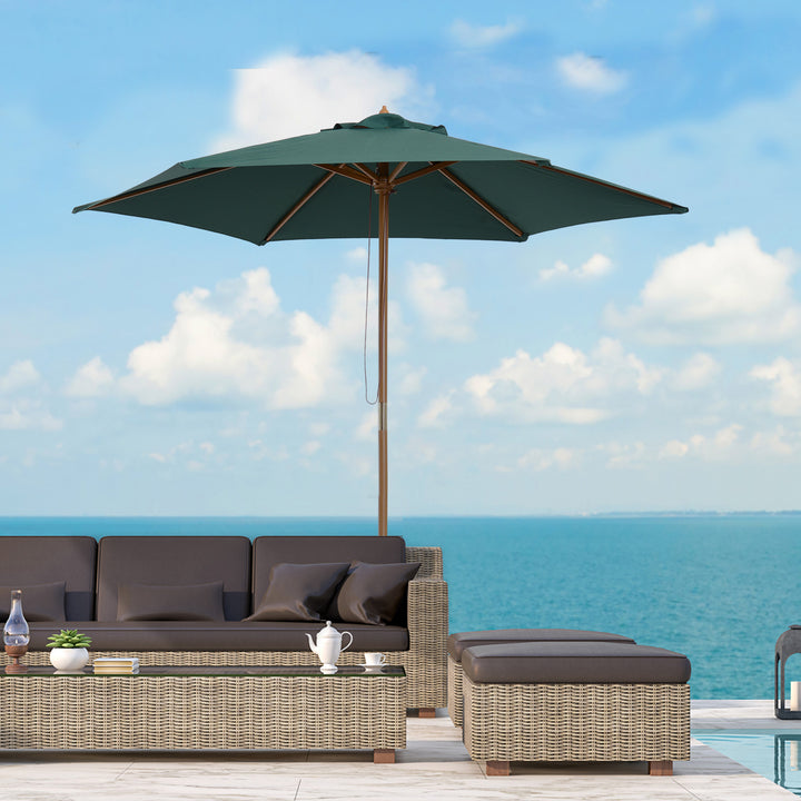 2.5m Wood Garden Parasol Sun Shade Patio Outdoor Wooden Umbrella Canopy Green