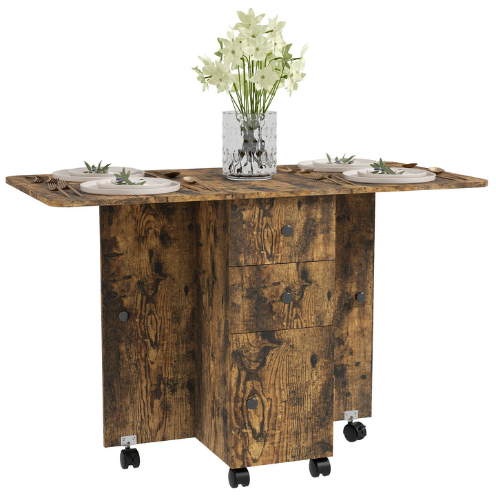 Multi-Storage Six-Person Drop Leaf Dining Table - Rustic Brown