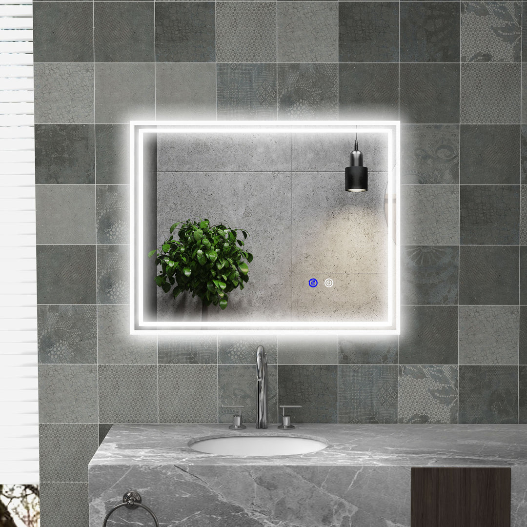 kleankin Illuminated LED Vanity Mirror: Smart Touch, Anti-Fog, 3 Colour Settings, 90x70cm | Aosom UK