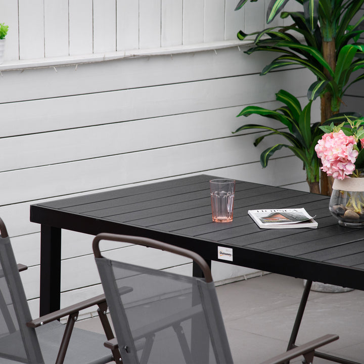Aluminium Outdoor Garden Dining Table for 8 People, Faux Wood Top, for Garden, Patio, 190 x 90 x 74cm, Black