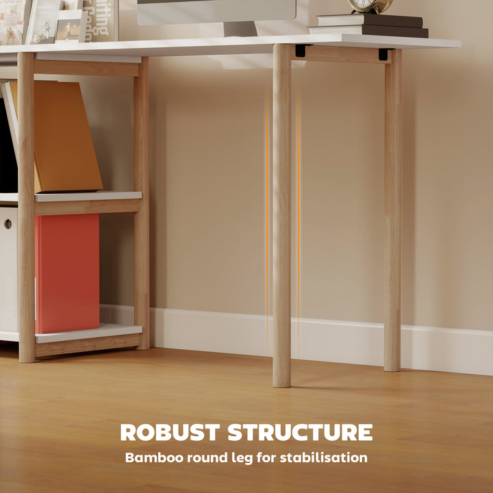 Computer Desk with Storage Shelves Modern Writing Desk Bamboo Frame fo