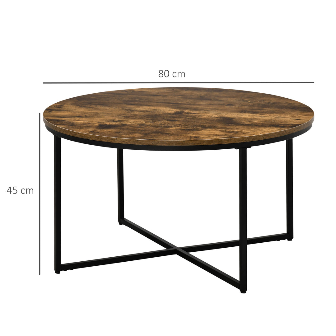 MCL Round Coffee Table, Industrial Side Table with Metal Frame, Large Coffee Tables for Living Room, Bedroom, Rustic Brown