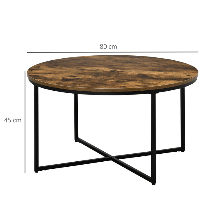 Round Coffee Table, Industrial Side Table with Metal Frame, Large Coffee Tables for Living Room, Bedroom, Rustic Brown