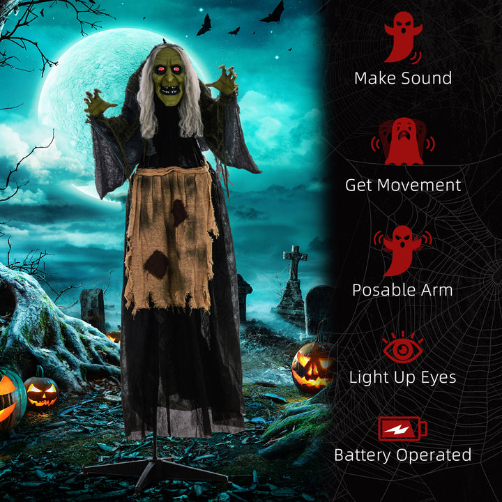 5'2" Hunchback Witch Halloween Animatronic, with Glowing Eyes