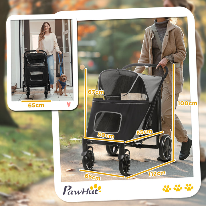 Foldable Pet Stroller, with Universal Wheels, Shock Absorber, for Medium and Large Dogs - Black