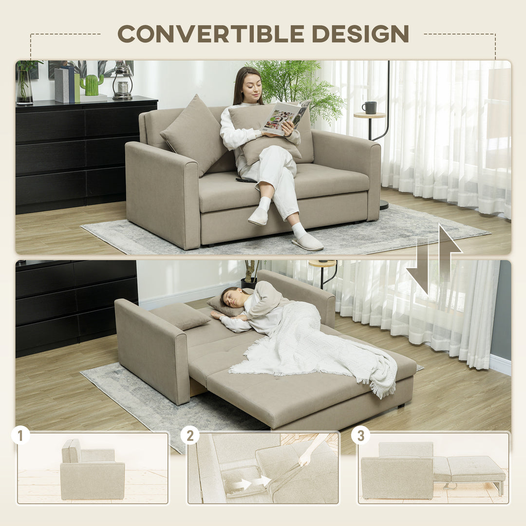 2 Seater Sofa Bed, Convertible Bed Settee, Modern Velvet Loveseat Sofa Couch with 2 Cushions, Hidden Storage for Living Room, Guest Room, Light Brown