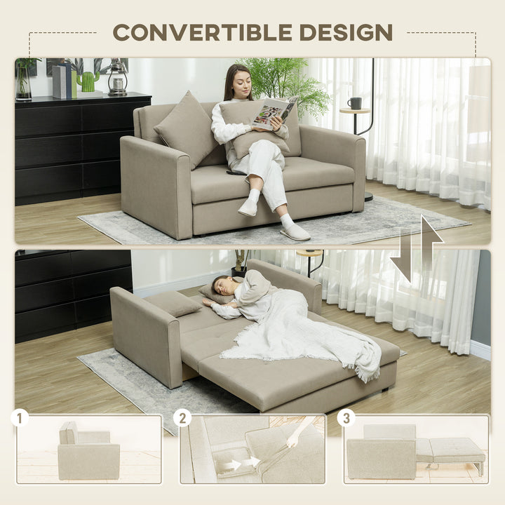 2 Seater Sofa Bed, Convertible Bed Settee, Modern Velvet Loveseat Sofa Couch with 2 Cushions, Hidden Storage for Living Room, Guest Room, Light Brown