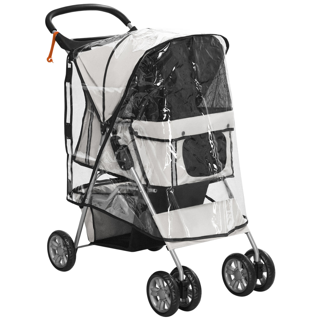 Dog Stroller with Rain Cover for Small Miniature Dogs, Folding Pet Pram with Cup Holder, Storage Basket, Reflective Strips, Grey