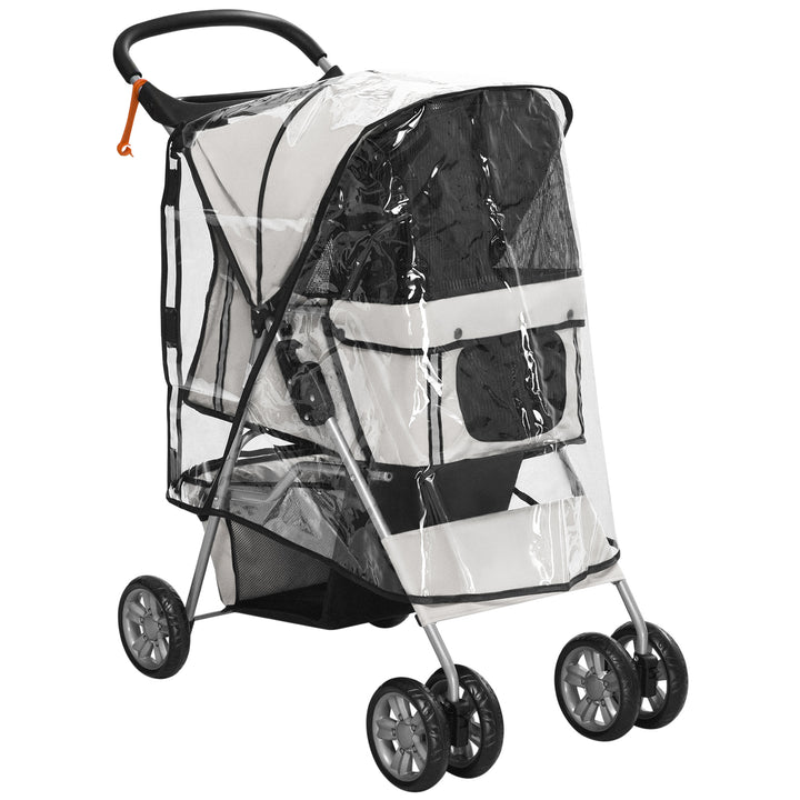 Dog Stroller with Rain Cover for Small Miniature Dogs, Folding Pet Pram with Cup Holder, Storage Basket, Reflective Strips, Grey