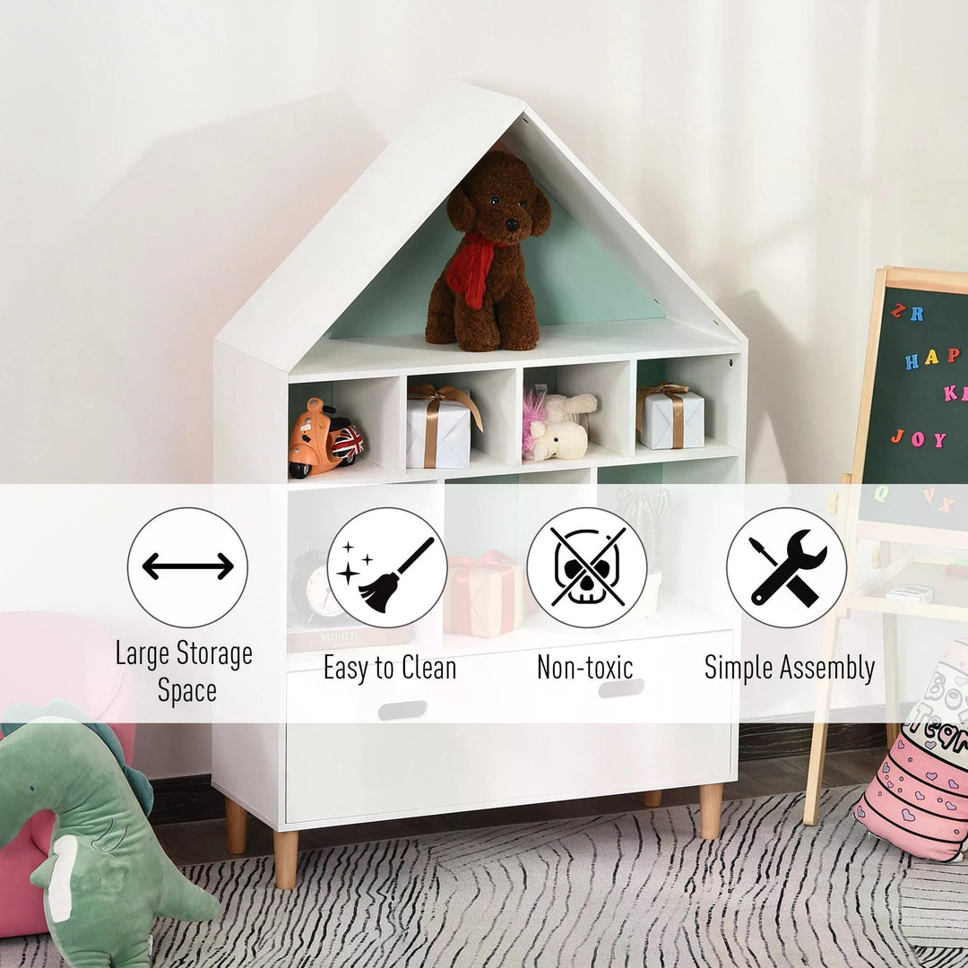 Kids House-Designed Bookshelf, with Drawer – Blue & White