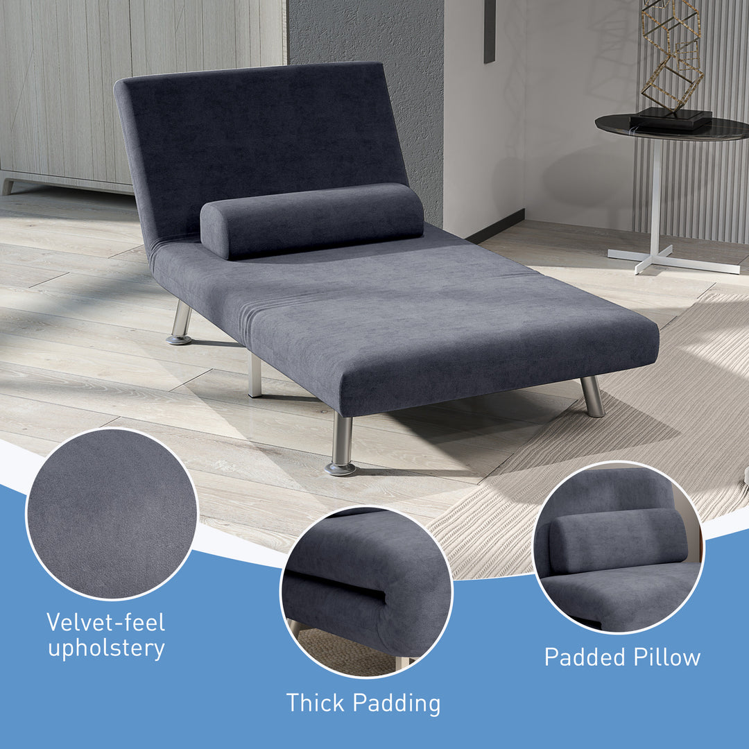Single Velvet-Feel Sleeper Chair - Charcoal Grey