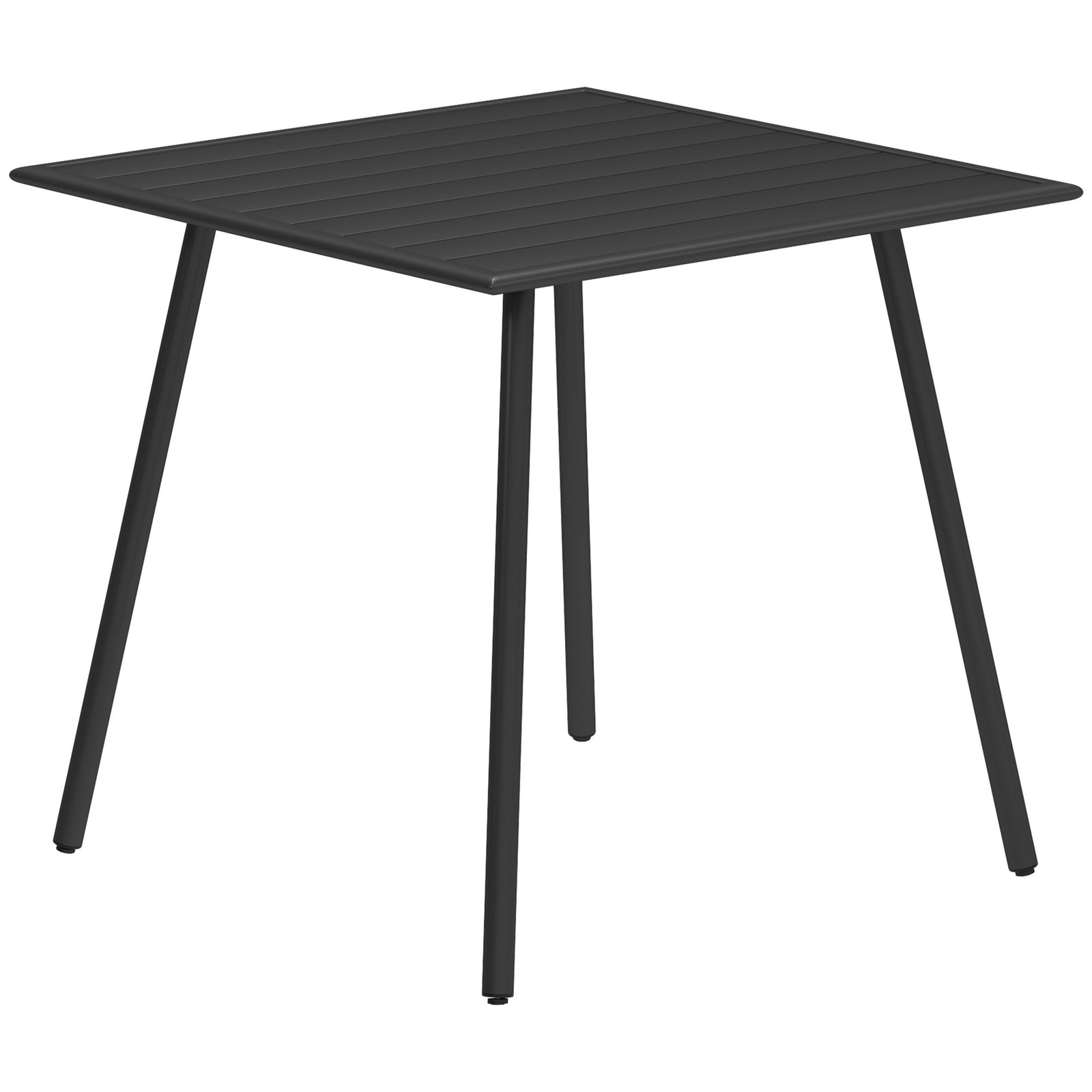Square Garden Table with Slat Top, Steel Frame, Outdoor Table for 4 Person, 80 x 80 x 74 cm, Black
