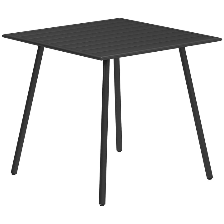 Square Garden Table with Slat Top, Steel Frame, Outdoor Table for 4 Person, 80 x 80 x 74 cm, Black