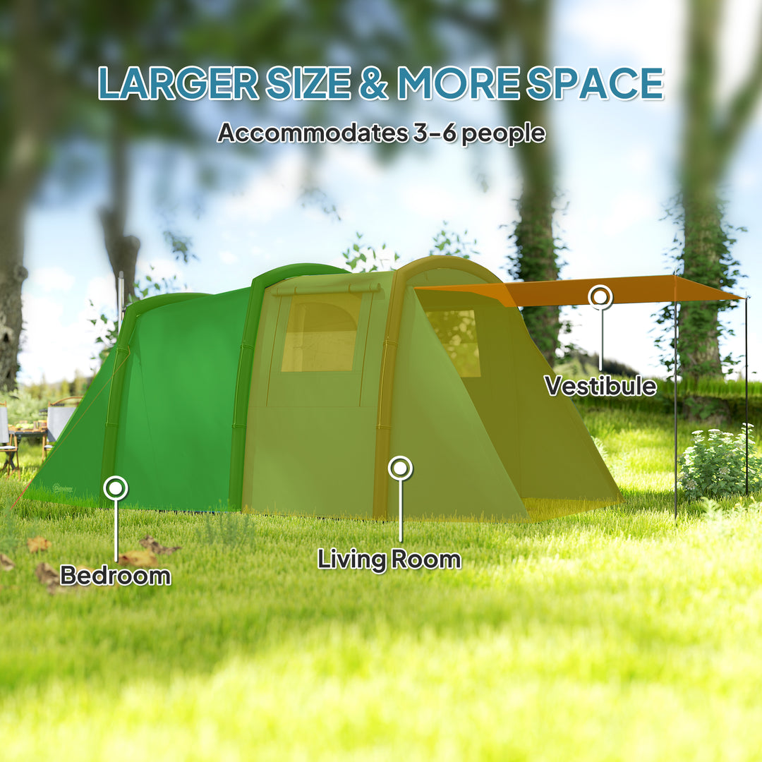 Inflatable 3-4 Man Tunnel Tent w/ Air Pump, Living Area & Vestibule, Waterproof Family Camping Air Tent w/ Sewn In Groundsheet & Removable Footprint for Camping, Hiking, Blue
