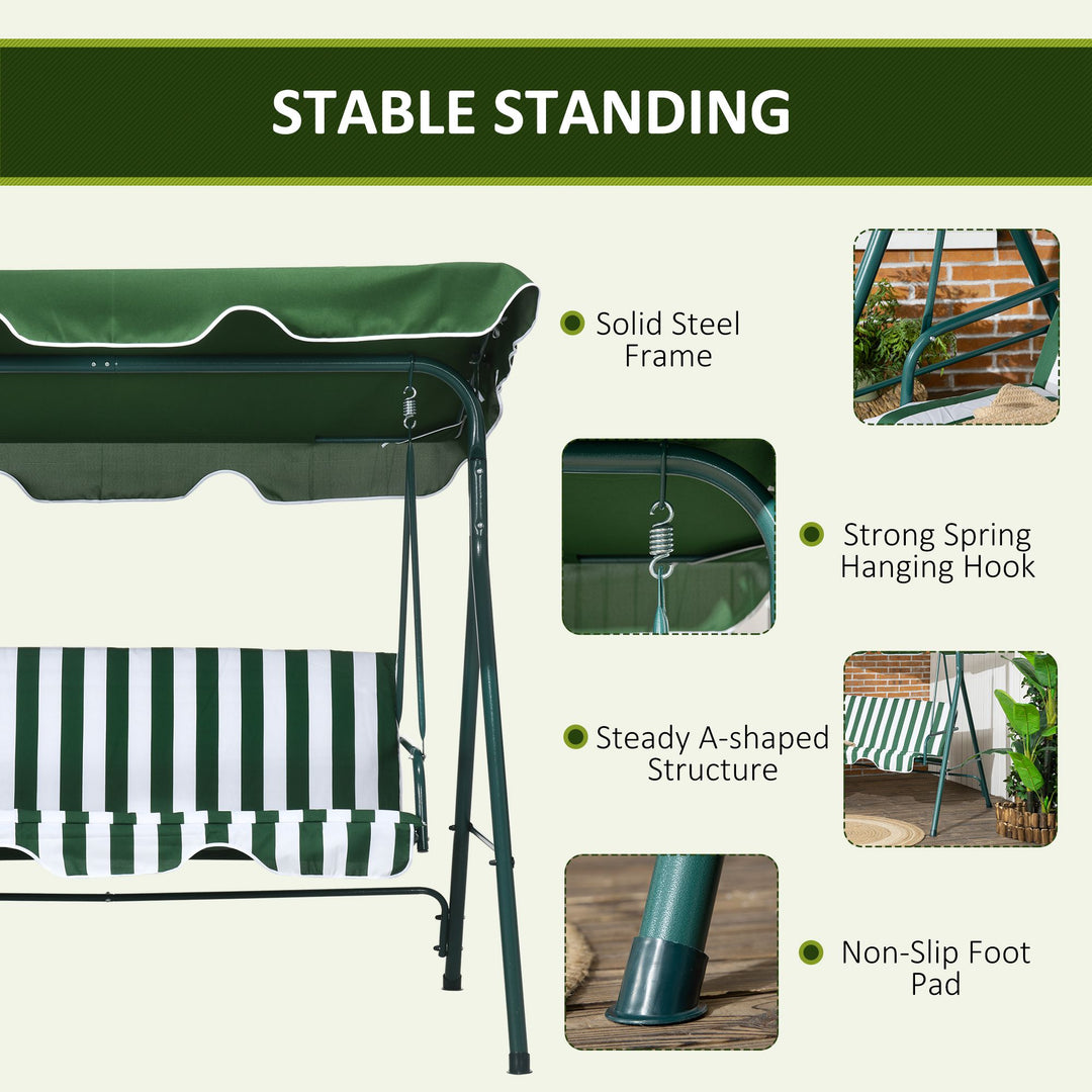 3-Seat Swing Chair Garden Swing Seat with Adjustable Canopy for Patio, Green