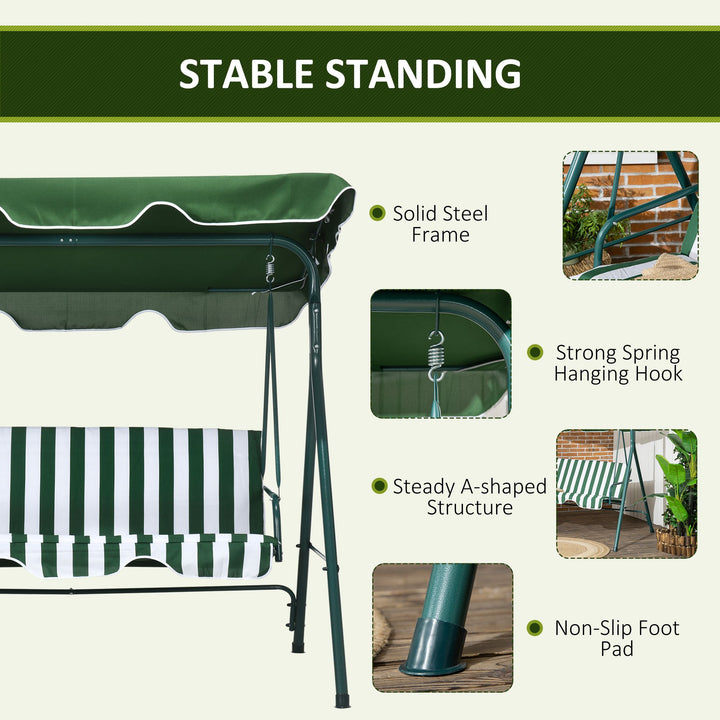 3-Seat Swing Chair Garden Swing Seat with Adjustable Canopy for Patio, Green
