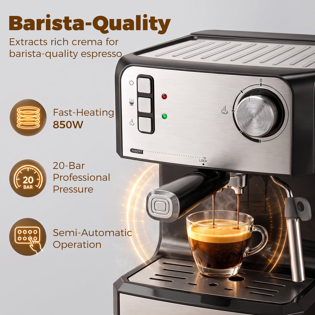 Espresso Machine, 20-Bar Semi Automatic Cappuccino Coffee Maker with F