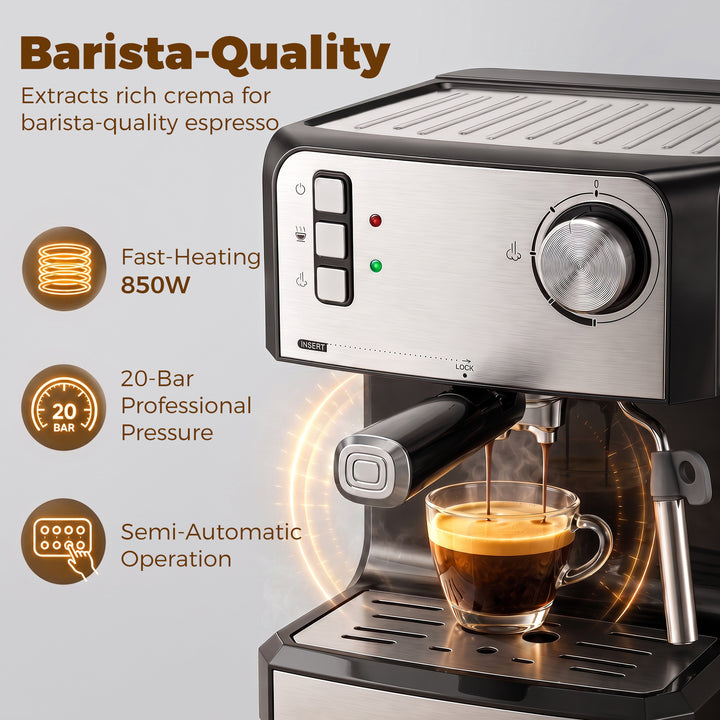 Espresso Machine, 20-Bar Semi Automatic Cappuccino Coffee Maker with F