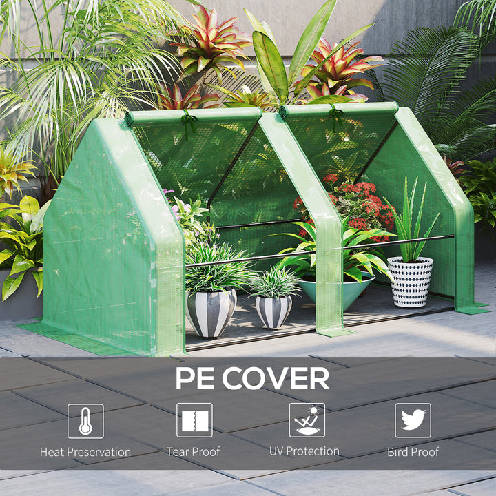Mini Small Greenhouse with Steel Frame & PE Cover & Zippered Window Poly tunnel Steeple for Plants Vegetables, 180 x 90 x 90 cm, Green