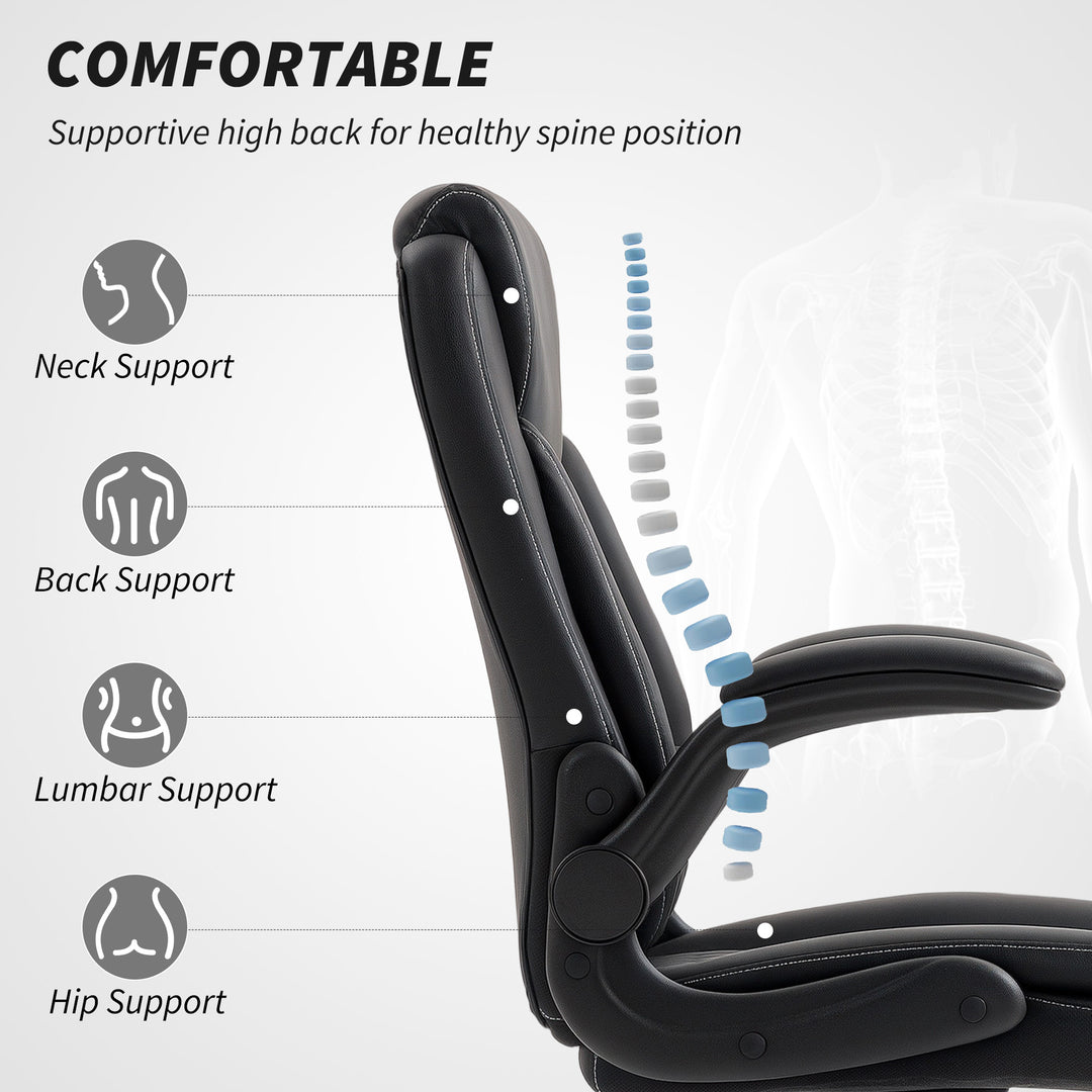 Faux Leather Office Chair. with Flip-Up Armrests - Black