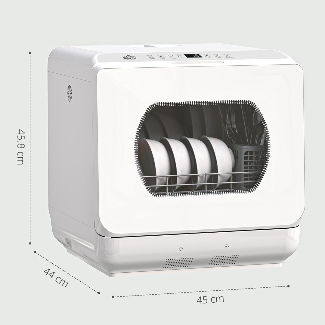 Table Top Dishwasher with Built-in 6L Water Tank, Mini Countertop Dishwasher with 6 Programs, 4 Place Settings, White
