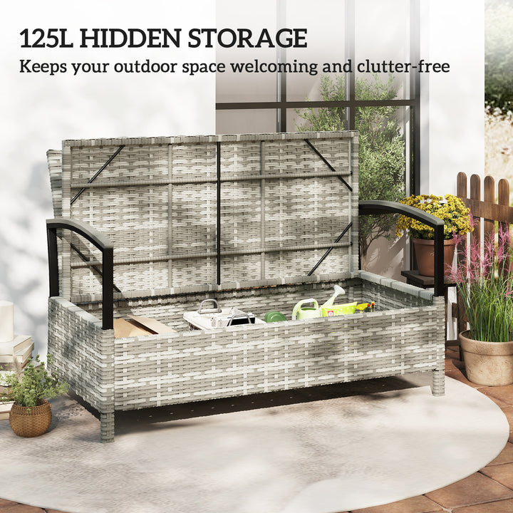 125L Garden Storage Bench, 2 Seater PE Rattan Outdoor Bench Storage Bo