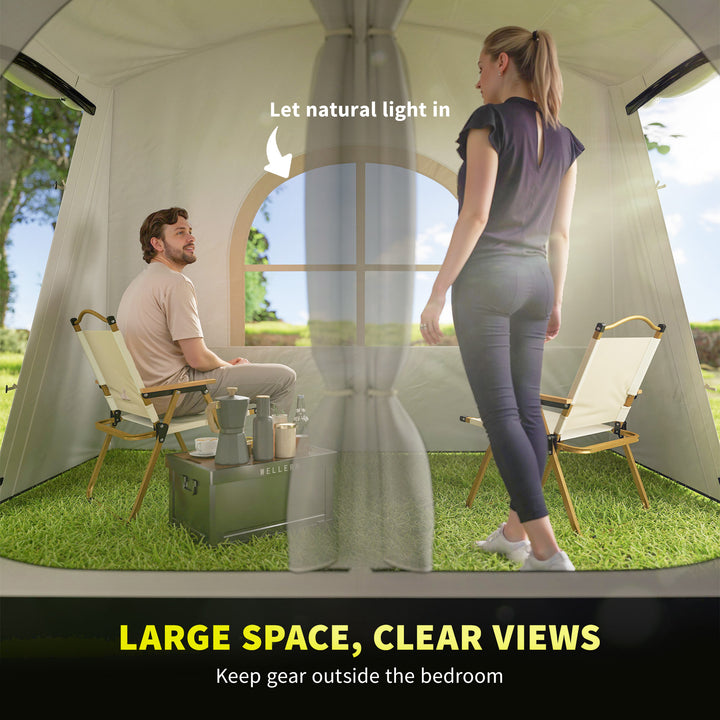 4 Man Tunnel Tent, Family Camping Tent with Porch, Bedroom and Living Area, Sewn in Groundsheet, 3000mm Waterproof, Portable with Bag for Hiking, Festival, Backpacking, Khaki