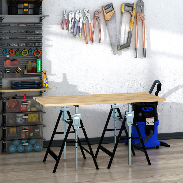 Set of 2 Adjustable Telescopic Builders Trestle, DIY Steel Work Bench Carpenter, Folding Saw Horse Tools Black
