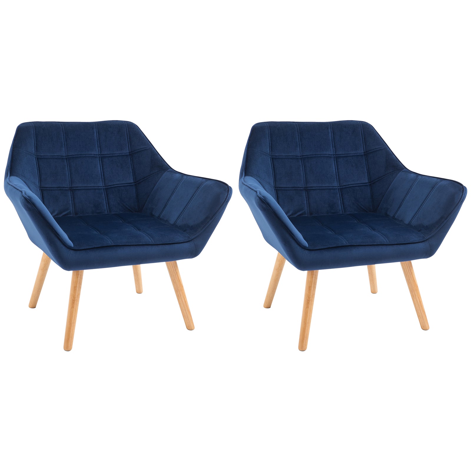 Armchair Accent Chair, Vanity Chair with Wide Arms, Slanted Back, Padding, Metal Frame, Wooden Legs, Home Bedroom Furniture Seating, Set of 2, Blue