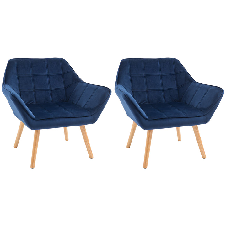 Armchair Accent Chair, Vanity Chair with Wide Arms, Slanted Back, Padding, Metal Frame, Wooden Legs, Home Bedroom Furniture Seating, Set of 2, Blue