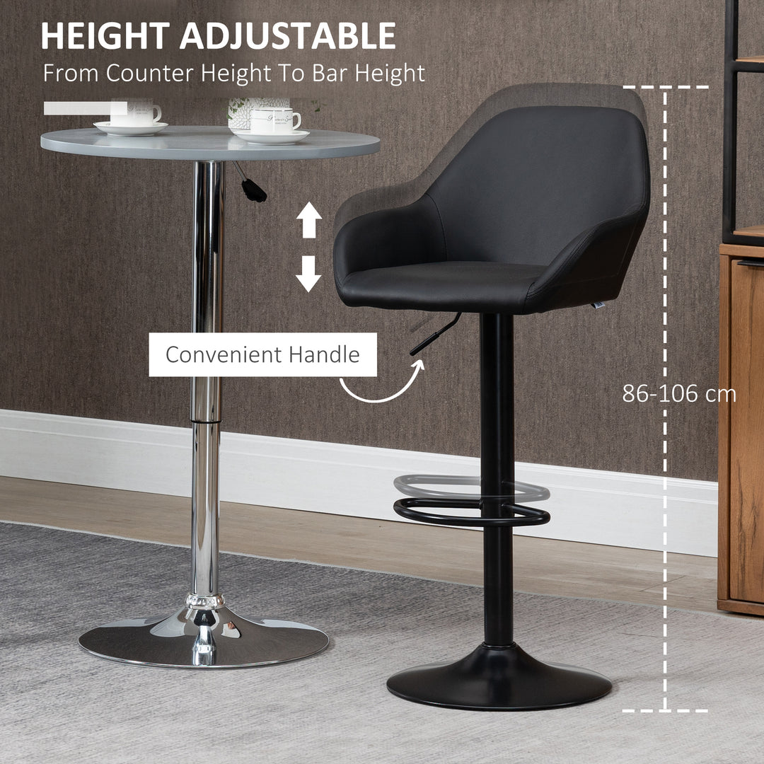 HOMCOM Adjustable Bar Stools Set of 2, Swivel Barstools with Footrest and Backrest, PU Leather and Steel Base, for Kitchen Counter, Black | Aosom UK