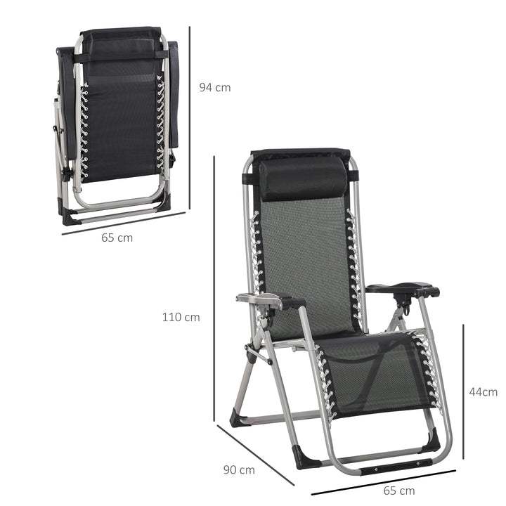 2pc Reclining Zero Gravity Sun Loungers ,Folding Chaise Lounge Chair with Cushions, Dark Grey