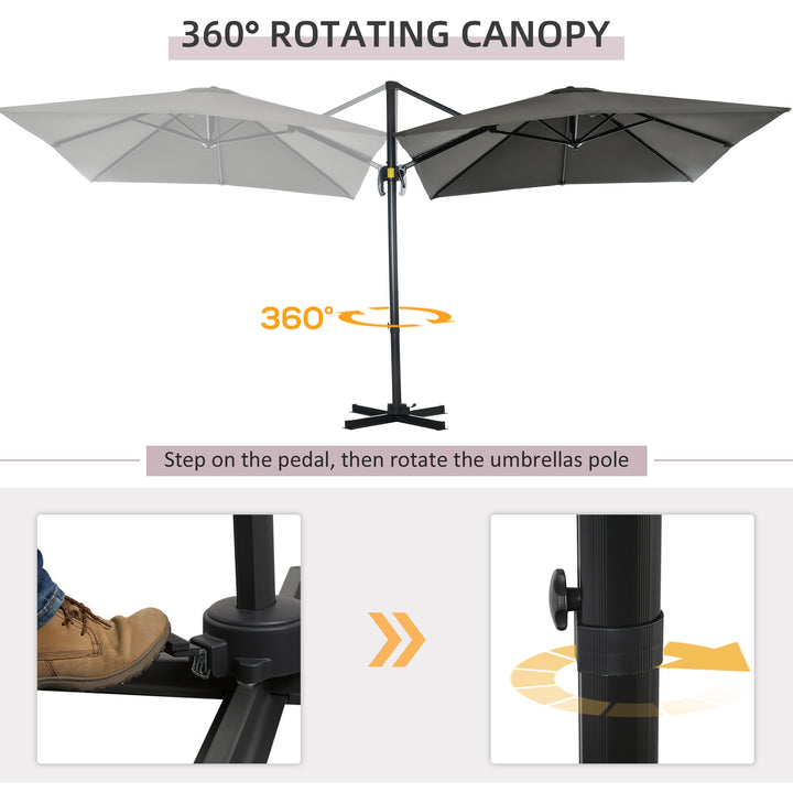 2.5 x 2.5m Patio Offset Parasol Umbrella Cantilever Hanging Aluminium Sun Shade Canopy Shelter 360° Rotation with Crank Handle and Cross Base, Grey