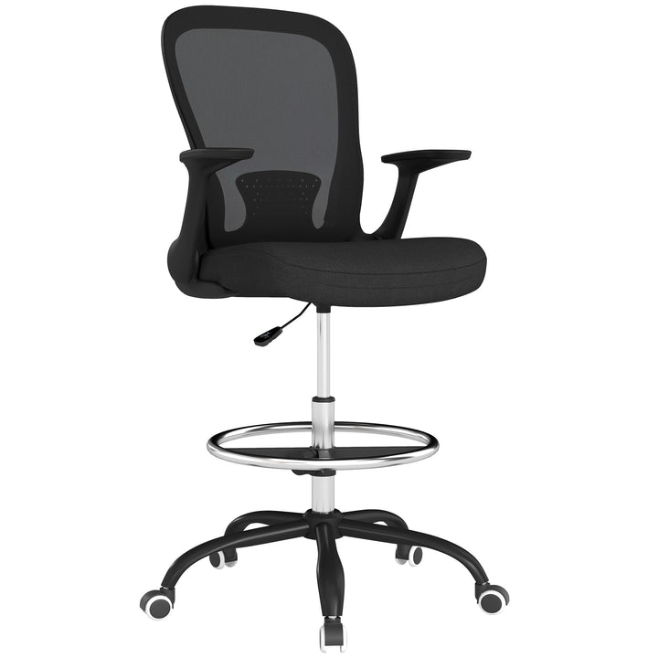 Draughtsman Chair, Mesh Drafting Chair, Ergonomic Office Chair with Flip-up Armrest, Adjustable Foot Ring, Black