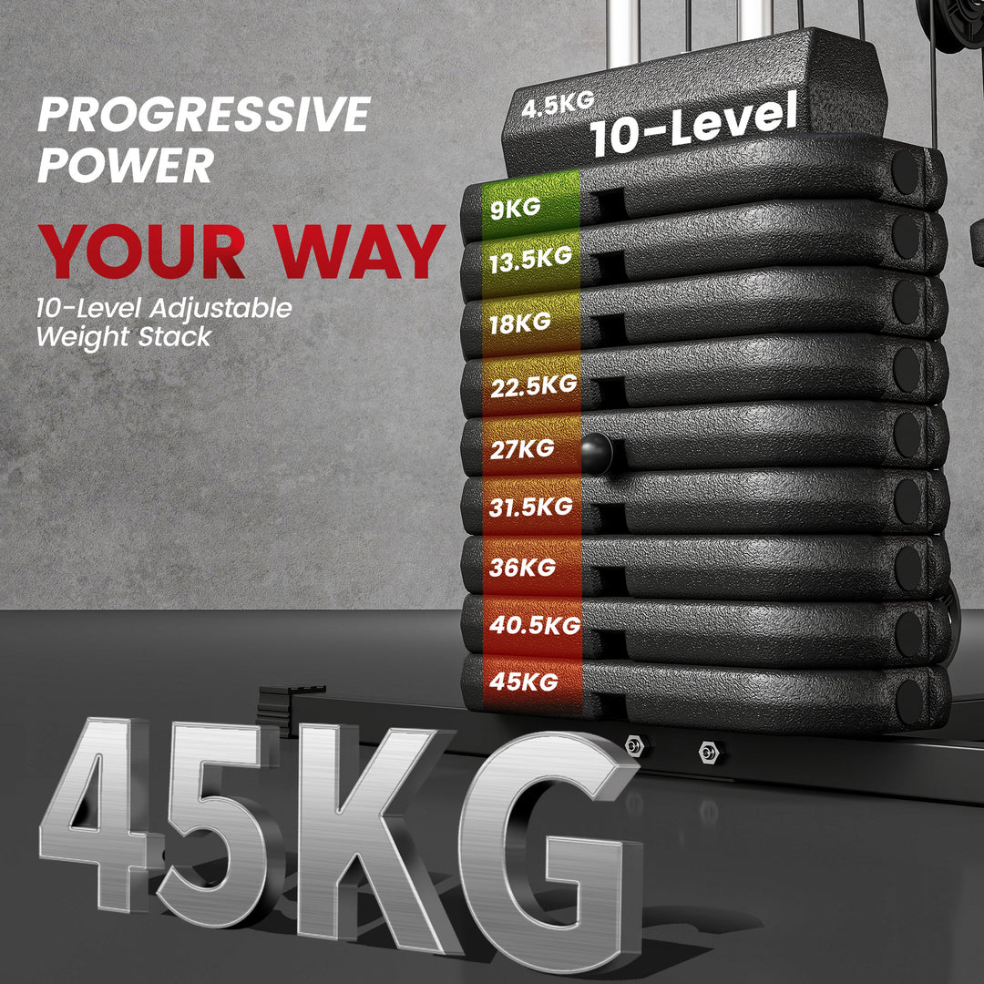 Multifunction Home Gym Machine, with 45kg Weight Stacks, for Strength Training