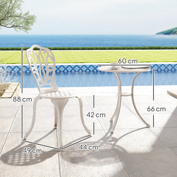 3 Piece Garden Bistro Set, Cast Aluminium Outdoor Furniture Set with Umbrella Hole for Balcony, Porch, Patio, White