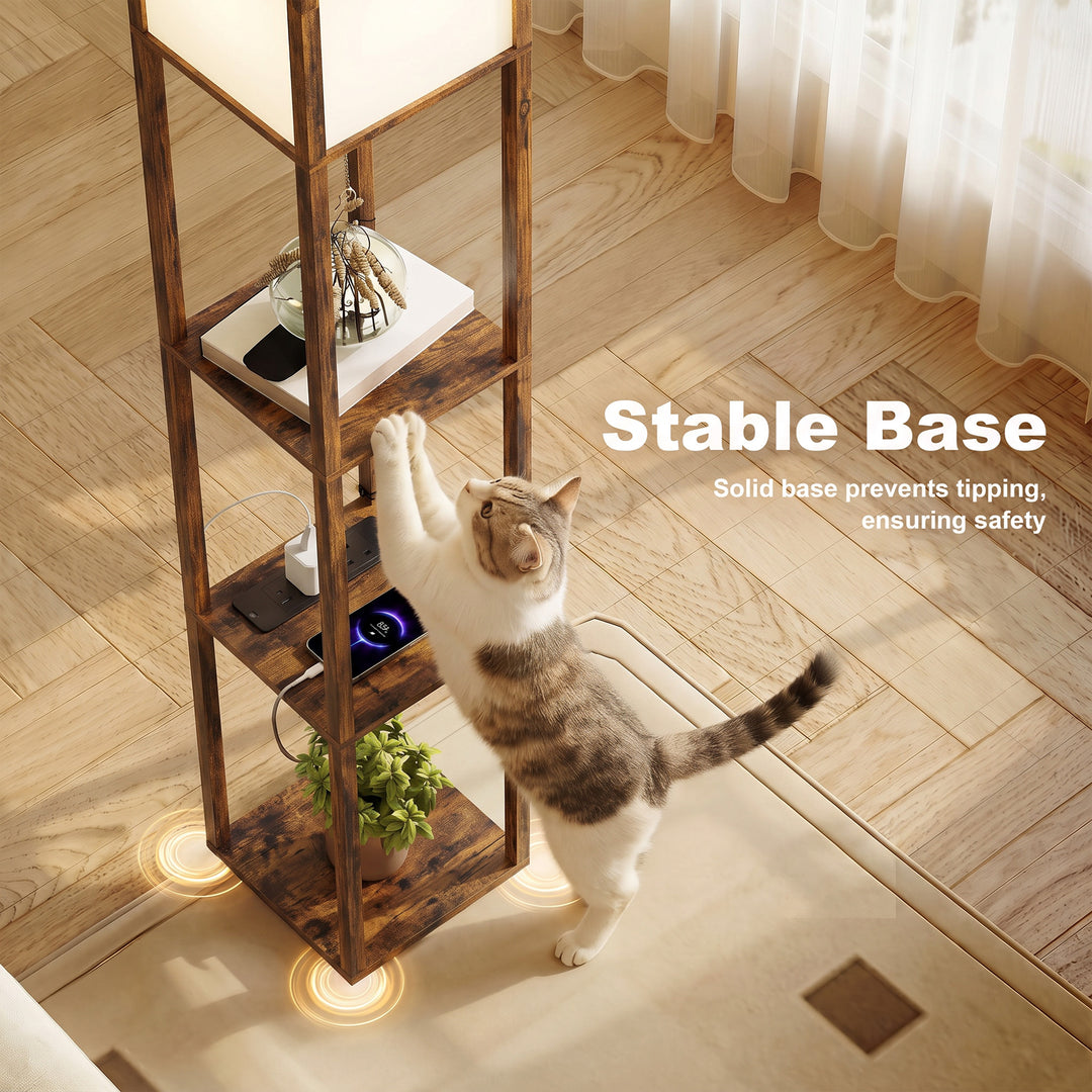Floor Lamp with Shelves, 4 Layer Standing Lamp with USB Ports, 3 Colou