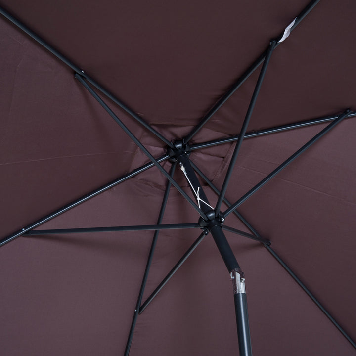 Outsunny Rectangular Patio Umbrella Parasol, Garden Canopy with Tilt and Crank for Sun Shade Shelter, Brown
