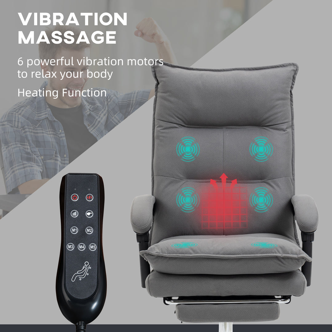 Massage Office Chair with Footrest, Desk Chair with 6 Point Massage and Heat, 155° Reclining Back for Home, Thick Padding, Grey