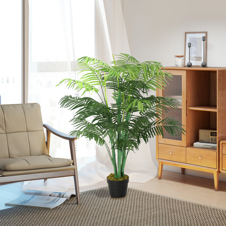 125cm/4FT Artificial Palm Plant Decorative Tree with Nursery Pot, Fake Plastic Indoor Outdoor Home Office Décor, Green