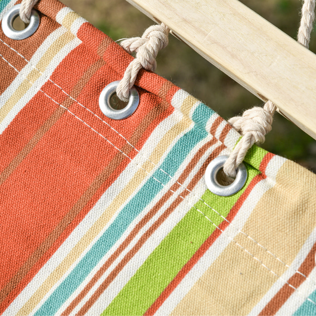 Double Cotton Hammock Camping Swing Outdoor Garden Beach Stripe Hanging Bed with Pillow, 188 x 140 cm, 180 KG Capacity, Red