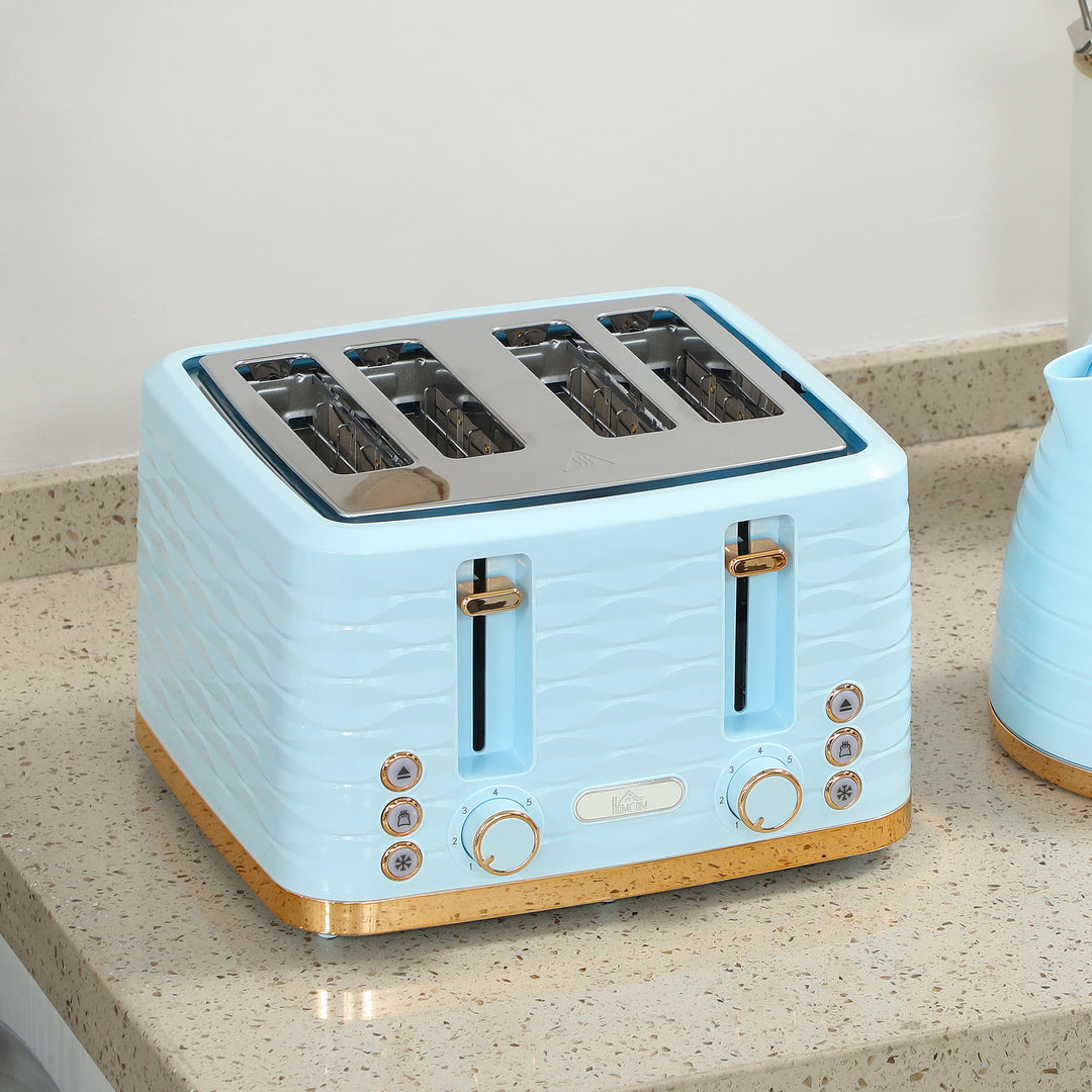 3000W 1.7L Kettle & 4 Slice Toaster, Kettle and Toaster Set with 7 Browning Controls and Crumb Tray, Light Blue