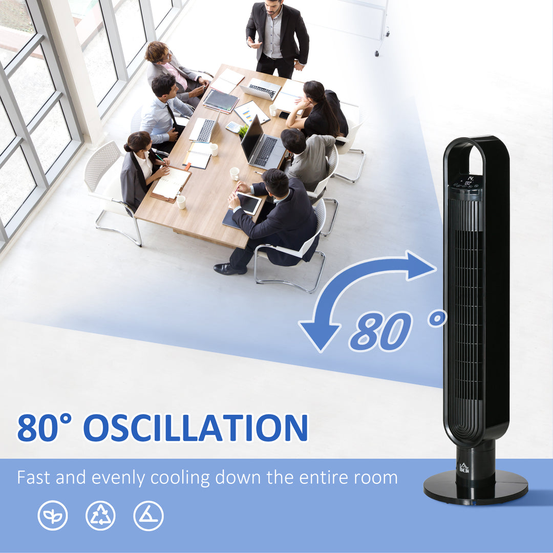 HOMCOM 39" Oscillating Tower Fan with 3 Speeds, 12hr Timer, LED Panel & Remote, Black Bedroom Cooling | Aosom UK