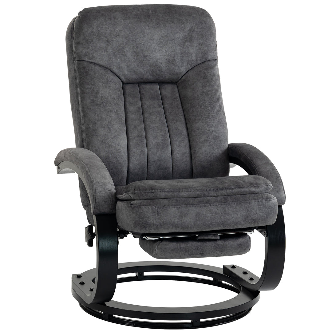 MCL Swivel Recliner Chair with Footrest, Manual Recliner Armchair with Wooden Base, Plush Velvet Upholstered Reclining Chair for Living Room, Bedroom, Office, Grey - Dark Grey
