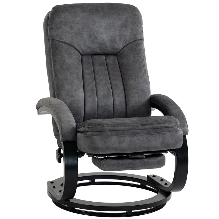 MCL Swivel Recliner Chair with Footrest, Manual Recliner Armchair with Wooden Base, Plush Velvet Upholstered Reclining Chair for Living Room, Bedroom, Office, Grey - Dark Grey