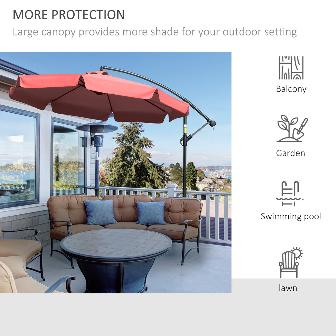 2.7m Garden Banana Parasol Cantilever Umbrella with Crank Handle and Cross Base for Outdoor, Hanging Sun Shade, Wine Red